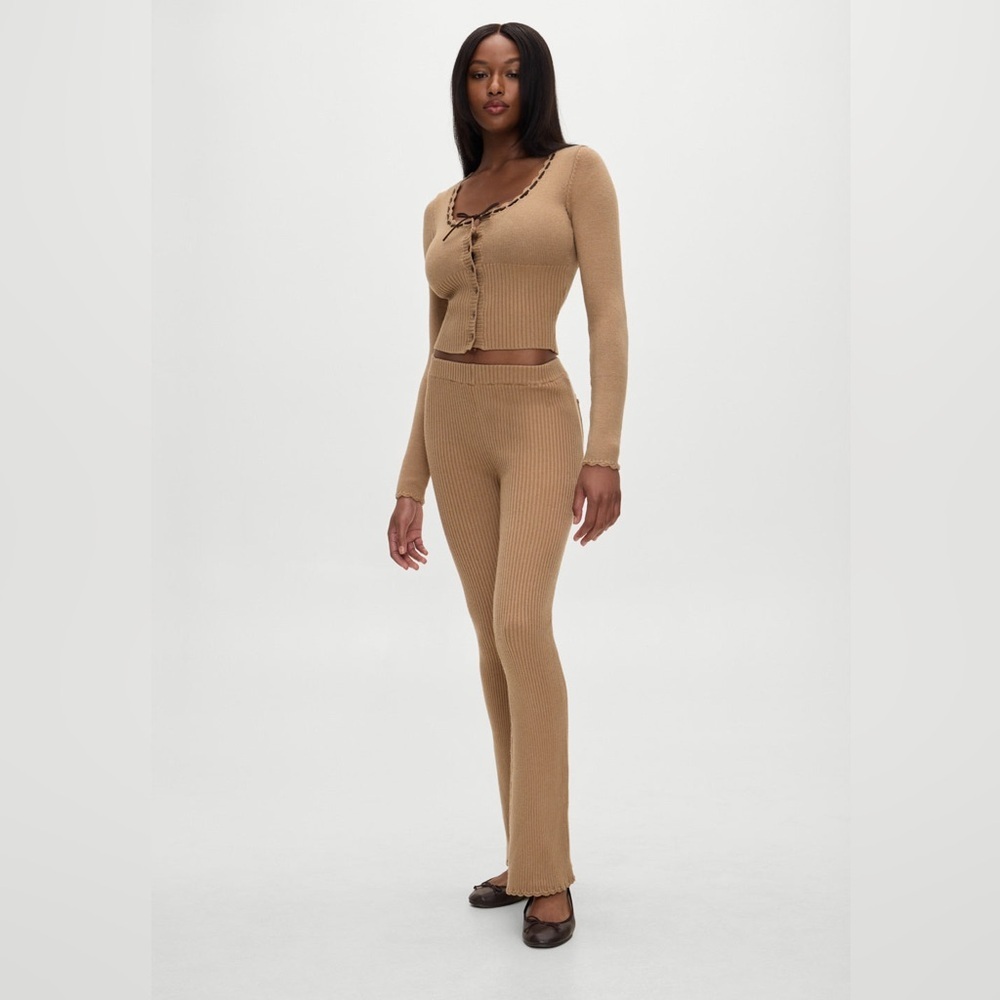 Frankie’s Bikinis x BELLA HADID Texas Knit sweater cardigan and flare pant Set